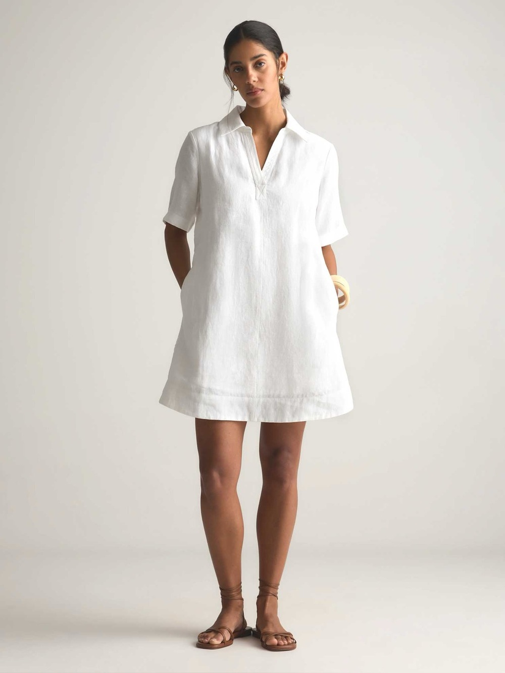 Quince 100% European Linen Popover Mini Dress - White
